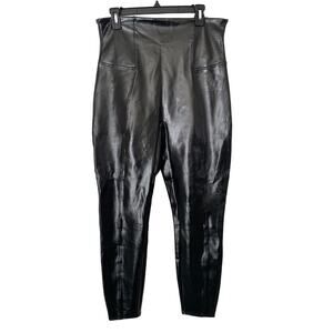 Spanx Black Plus Size High Rise Faux Patent Leather Leggings Concert/GoingOut-1X